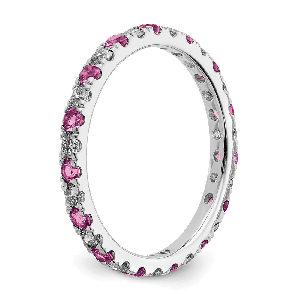14K Weißgold Memoire Ring mit 0,5 ct. im Labor gezüchteten Diamanten VS/SI+ G+ und im Labor gezüchteten pinken Saphiren