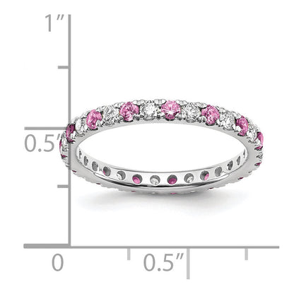 14K Weißgold Memoire-Ring mit 0,5 ct. im Labor gezüchteten Diamanten VS/SI+ G+ und im Labor gezüchtetem pinkem Saphir