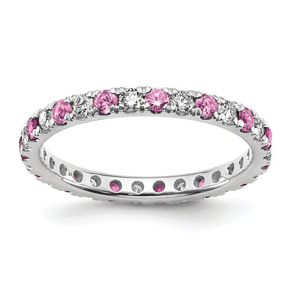 14K Weißgold Memoire-Ring mit 0,375 ct. im Labor gezüchteten Diamanten VS/SI+ G+ und im Labor gezüchteten pinken Saphiren