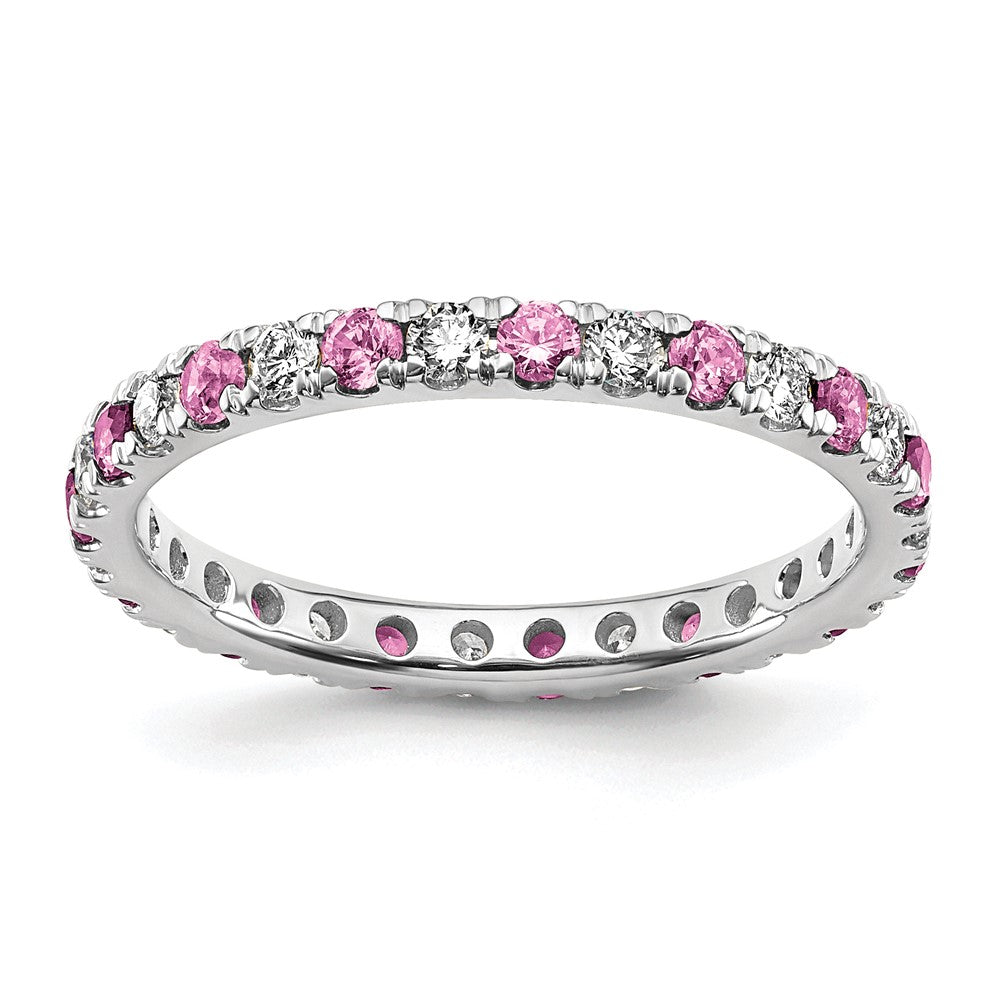 14K Weißgold-Memoire-Ring mit 0,5 ct. laborgezüchteten Diamanten VS/SI+ G+ und laborgezüchteten pinken Saphiren