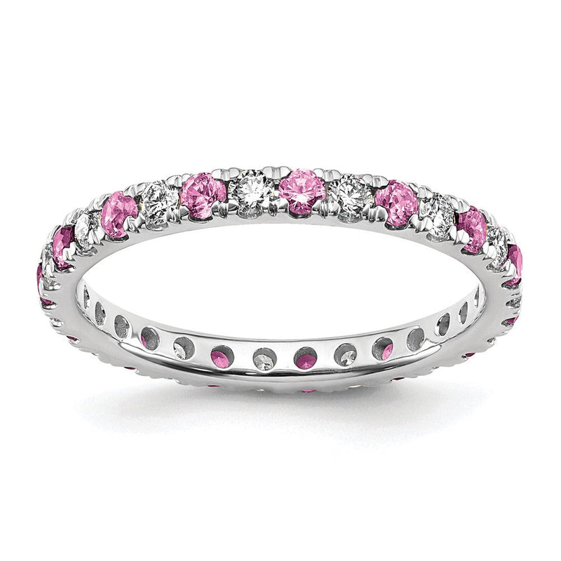 14K Weißgold-Memoire-Ring mit 0,5 ct. laborgezüchteten Diamanten VS/SI+ G+ und laborgezüchteten pinken Saphiren
