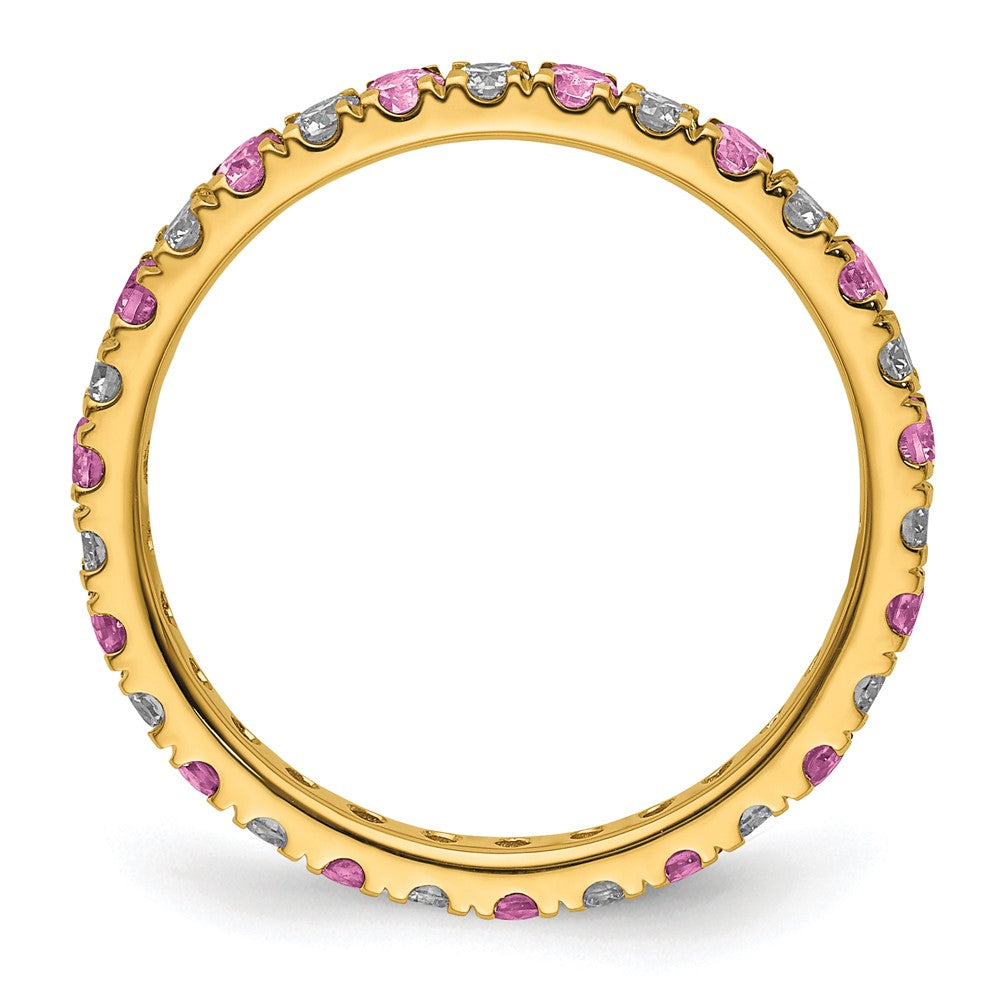 14K Gelbgold Memoire-Ring mit 0,5 ct. im Labor gezüchteten Diamanten VS/SI+ G+ und im Labor gezüchteten pinken Saphiren