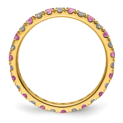 14K Gelbgold Memoire-Ring mit 0,5 ct. Labor-gezüchteten Diamanten VS/SI+ G+ und Labor-gezüchteten pinken Saphiren