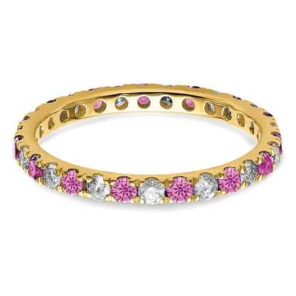 14K Gelbgold Memoire-Ring mit 0,5 ct. im Labor gezüchteten Diamanten VS/SI+ G+ und im Labor gezüchteten pinken Saphiren