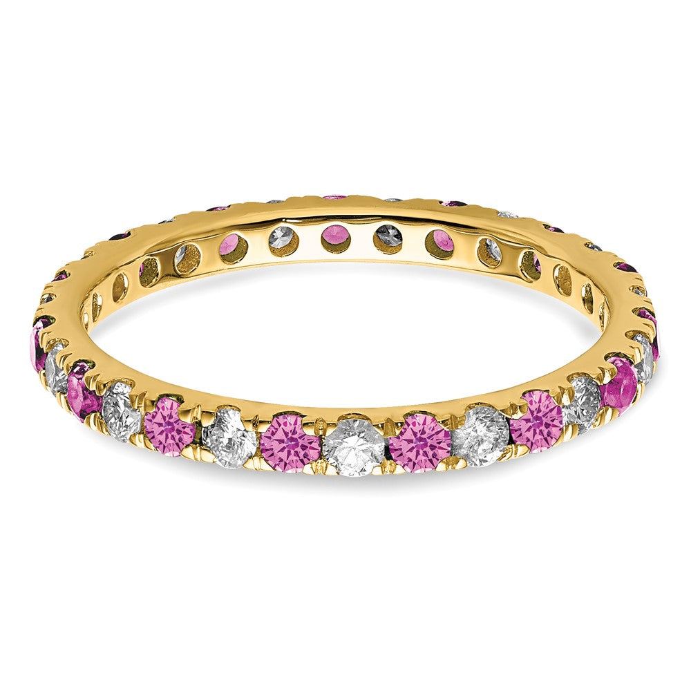14K Gelbgold Memoire-Ring mit 0,5 ct. Labor gezüchteten Diamanten VS/SI+ G+ und labor gezüchteten pinken Saphiren