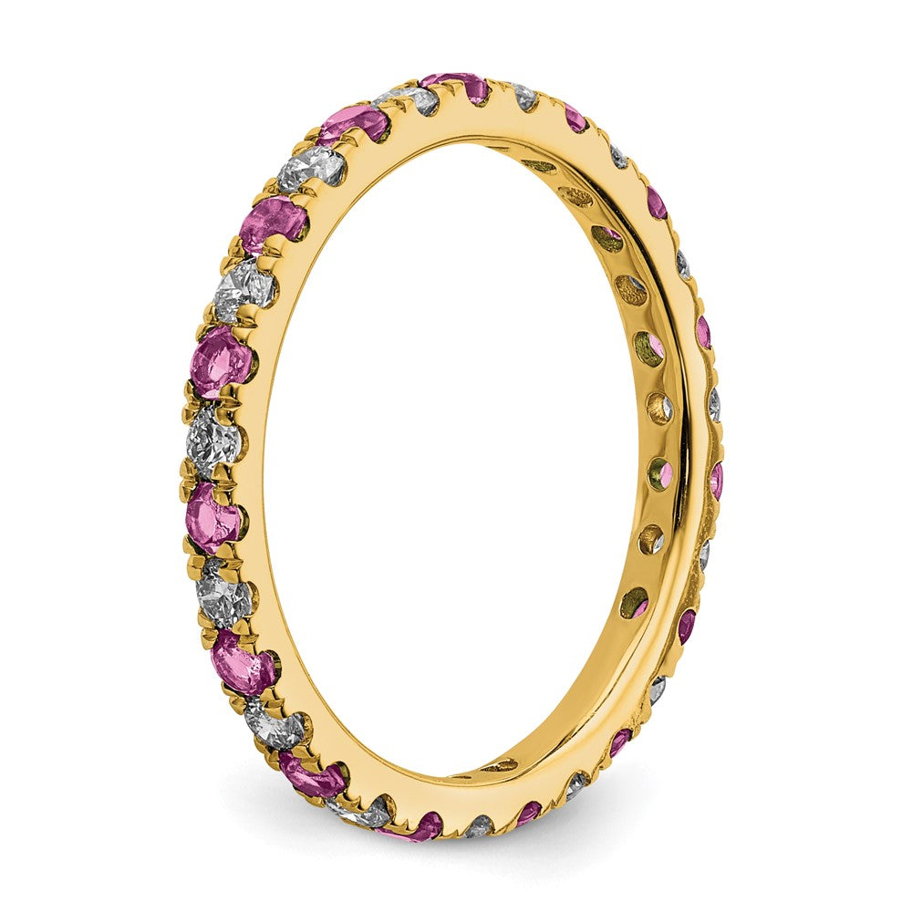14K Gelbgold Memoire-Ring mit 0,5 ct. im Labor gezüchteten Diamanten VS/SI+ G+ und im Labor gezüchteten pinken Saphiren