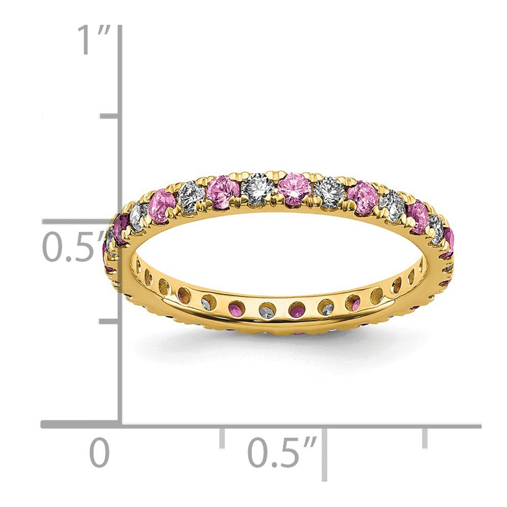 14K Gelbgold Memoire-Ring mit 0,5 ct. im Labor gezüchteten Diamanten VS/SI+ G+ und im Labor gezüchteten pinken Saphiren