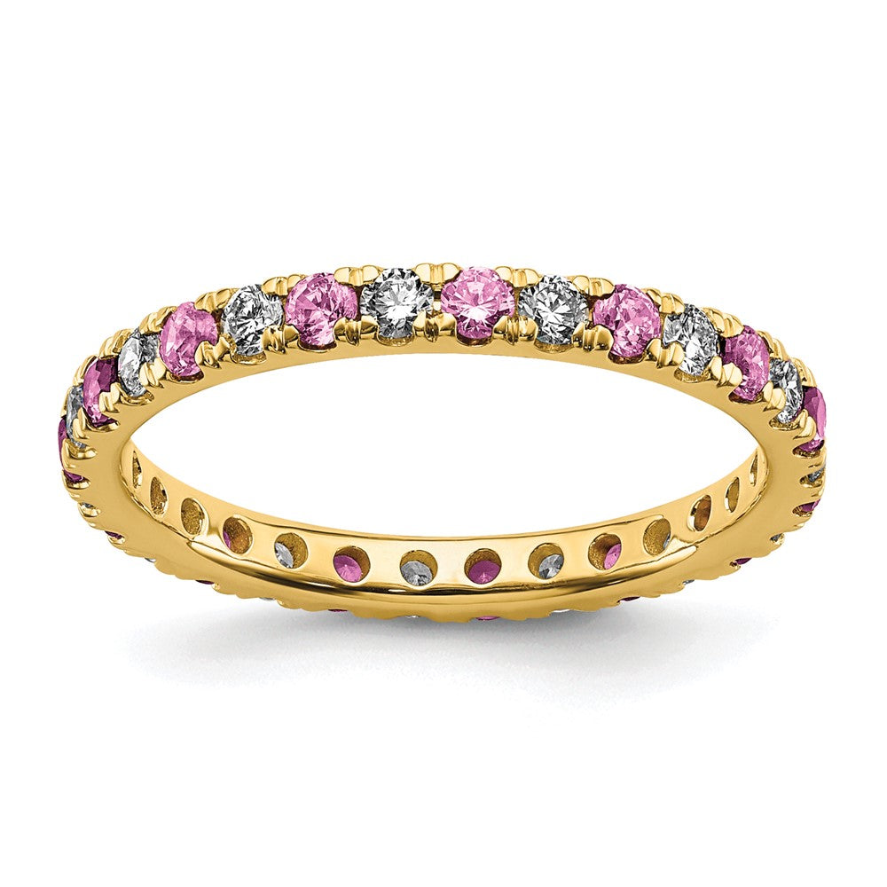 14K Gelbgold Memoire-Ring mit 0,5 ct. im Labor gezüchteten Diamanten VS/SI+ G+ und im Labor gezüchteten pinken Saphiren