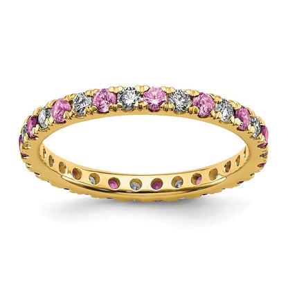14K Gelbgold Memoire-Ring mit 0,5 ct. im Labor gezüchteten Diamanten VS/SI+ G+ und im Labor gezüchteten pinken Saphiren
