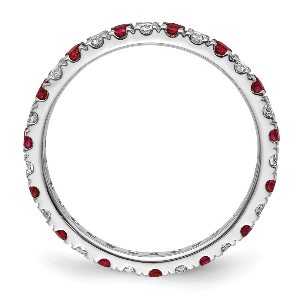 14K Weißgold Memoire-Ring mit 0,5 ct. im Labor gezüchteten Diamanten VS/SI+ G+ und im Labor gezüchteten Rubinen