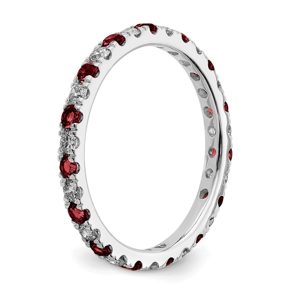 14K Weißgold Memoire-Ring mit 0,5 ct. im Labor gezüchteten Diamanten VS/SI+ G+ und im Labor gezüchteten Rubinen