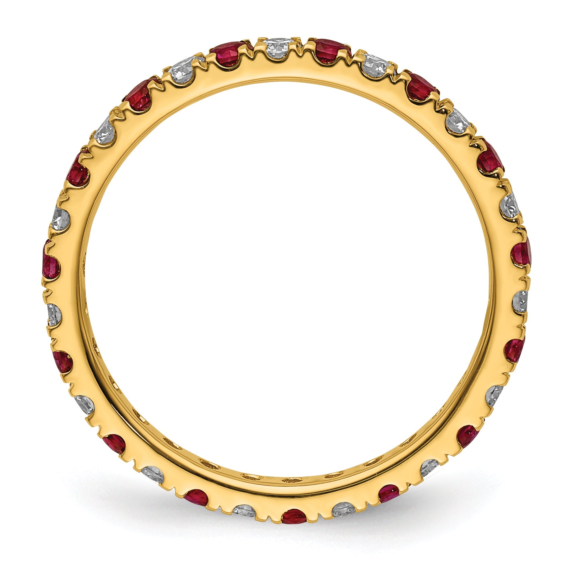 14K Gelbgold Memoire-Ring mit 0,5 ct. im Labor gezüchteten Diamanten VS/SI+ G+ und im Labor gezüchteten Rubinen
