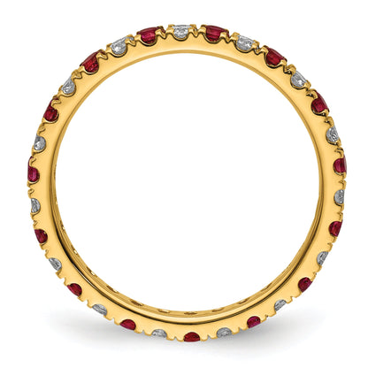 14K Gelbgold Memoire-Ring mit 0,5 ct. im Labor gezüchteten Diamanten VS/SI+ G+ und im Labor gezüchteten Rubinen