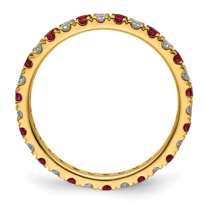 14K Gelbgold Memoire Ring mit 0,5 ct. im Labor gezüchteten Diamanten VS/SI+ G+ und im Labor gezüchteten Rubinen