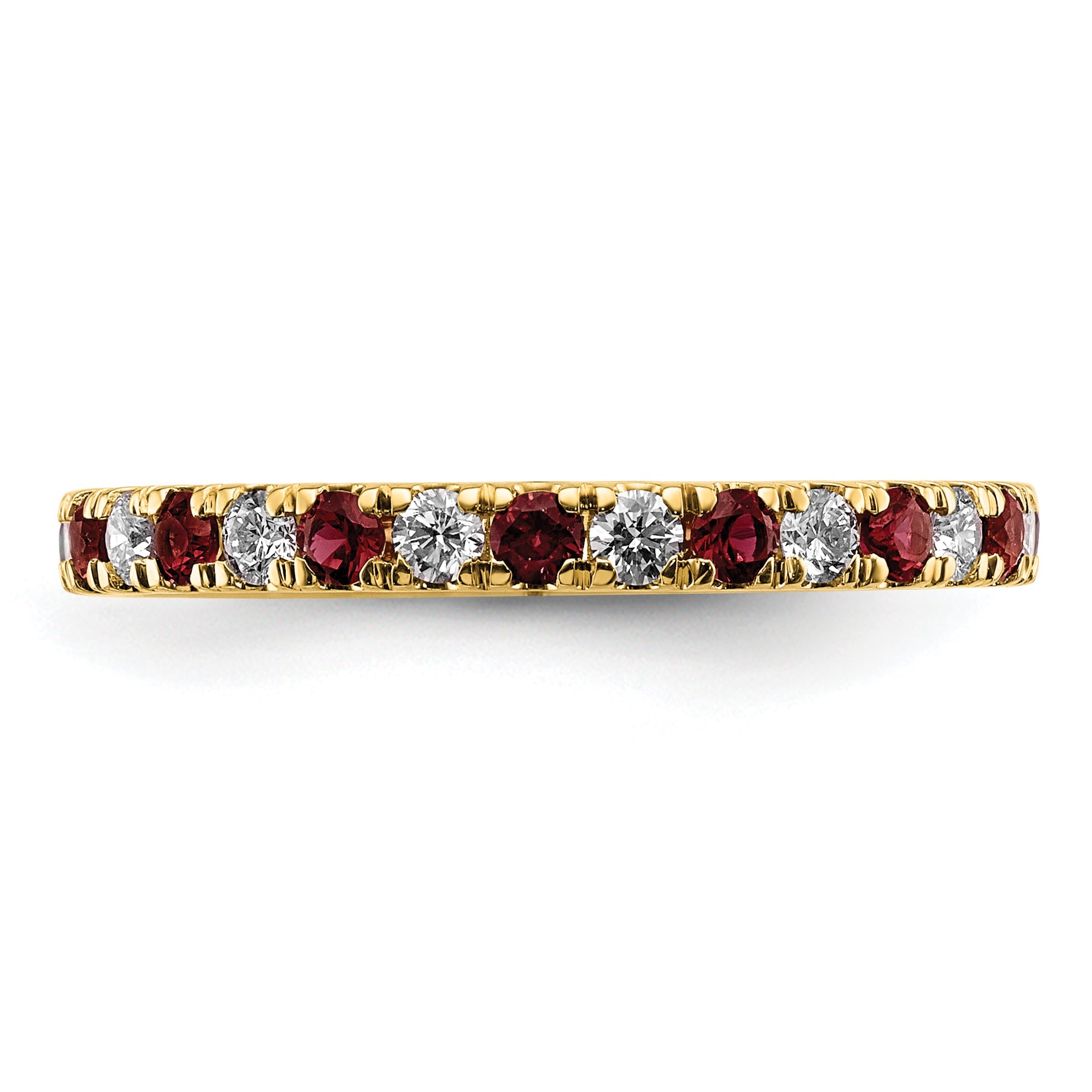 14K Gelbgold Memoire-Ring mit 0,5 ct. im Labor gezüchteten Diamanten VS/SI+ G+ und im Labor gezüchteten Rubinen