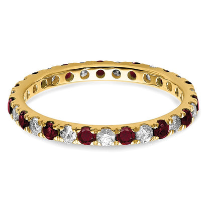 14K Gelbgold Memoire-Ring mit 0,5 ct. laborgezüchtetem Diamant VS/SI+ G+ und laborgezüchtetem Rubin