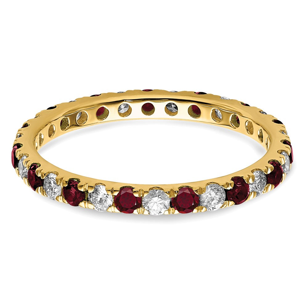 14K Gelbgold Memoire Ring mit 0,5 ct. im Labor gezüchteten Diamanten VS/SI+ G+ und im Labor gezüchteten Rubinen