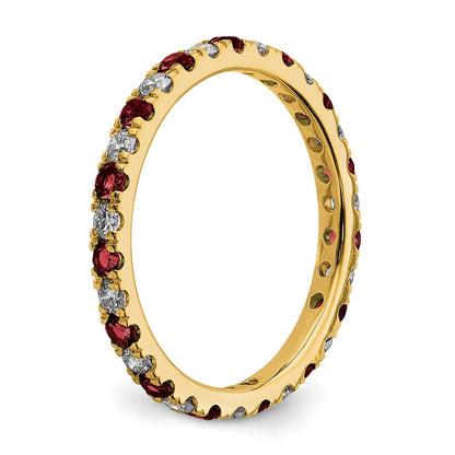 14K Gelbgold Memoire Ring mit 0,5 ct. im Labor gezüchteten Diamanten VS/SI+ G+ und im Labor gezüchteten Rubinen