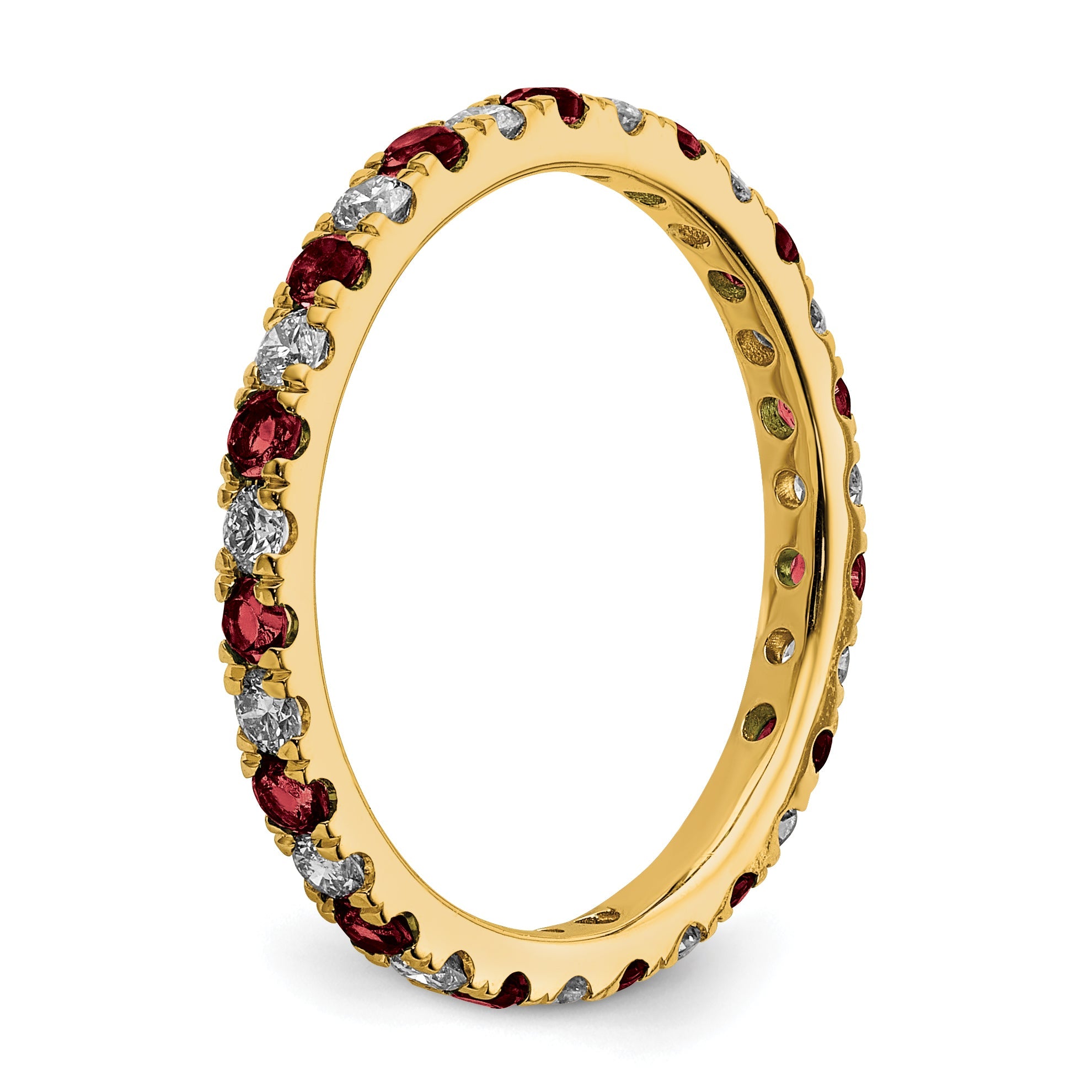 14K Gelbgold Memoire-Ring mit 0,5 ct. im Labor gezüchteten Diamanten VS/SI+ G+ und im Labor gezüchteten Rubinen