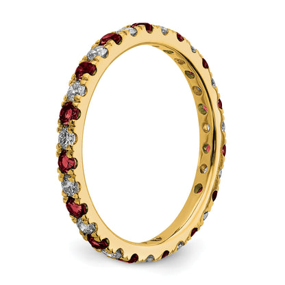 14K Gelbgold Memoire-Ring mit 0,5 ct. im Labor gezüchteten Diamanten VS/SI+ G+ und im Labor gezüchteten Rubinen