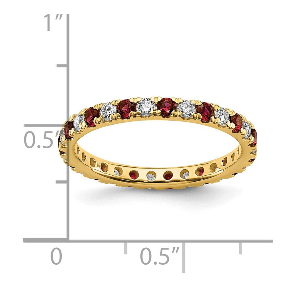 14K Gelbgold Memoire Ring mit 0,5 ct. im Labor gezüchteten Diamanten VS/SI+ G+ und im Labor gezüchteten Rubinen