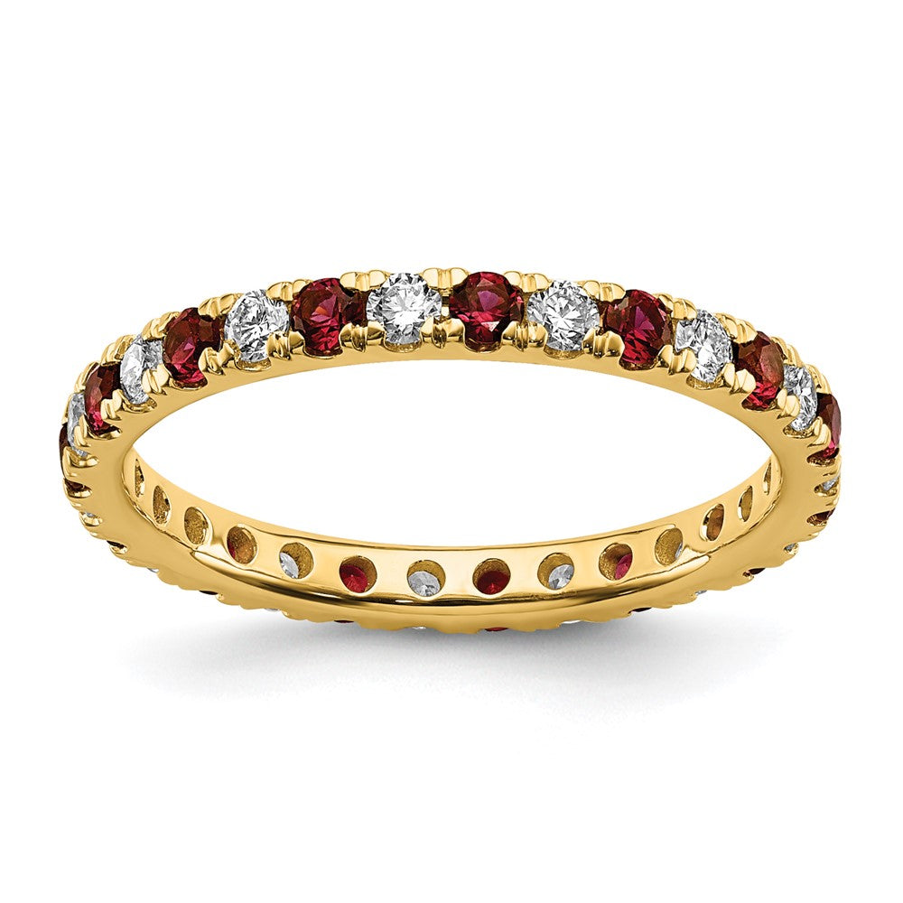14K Gelbgold Memoire-Ring mit 0,5 ct. Labordiamanten VS/SI+ G+ und Laborrubinen