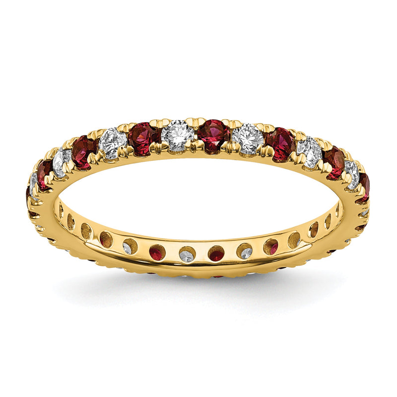 14K Gelbgold Memoire-Ring mit 0,5 ct. im Labor gezüchteten Diamanten VS/SI+ G+ und im Labor gezüchteten Rubinen