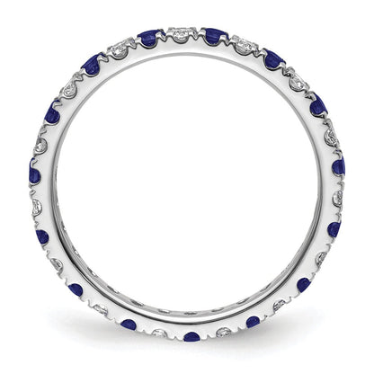 14K Weißgold Memoire-Ring mit 0,5 ct. im Labor gezüchteten Diamanten VS/SI+ G+ und im Labor gezüchtetem Blausaphir