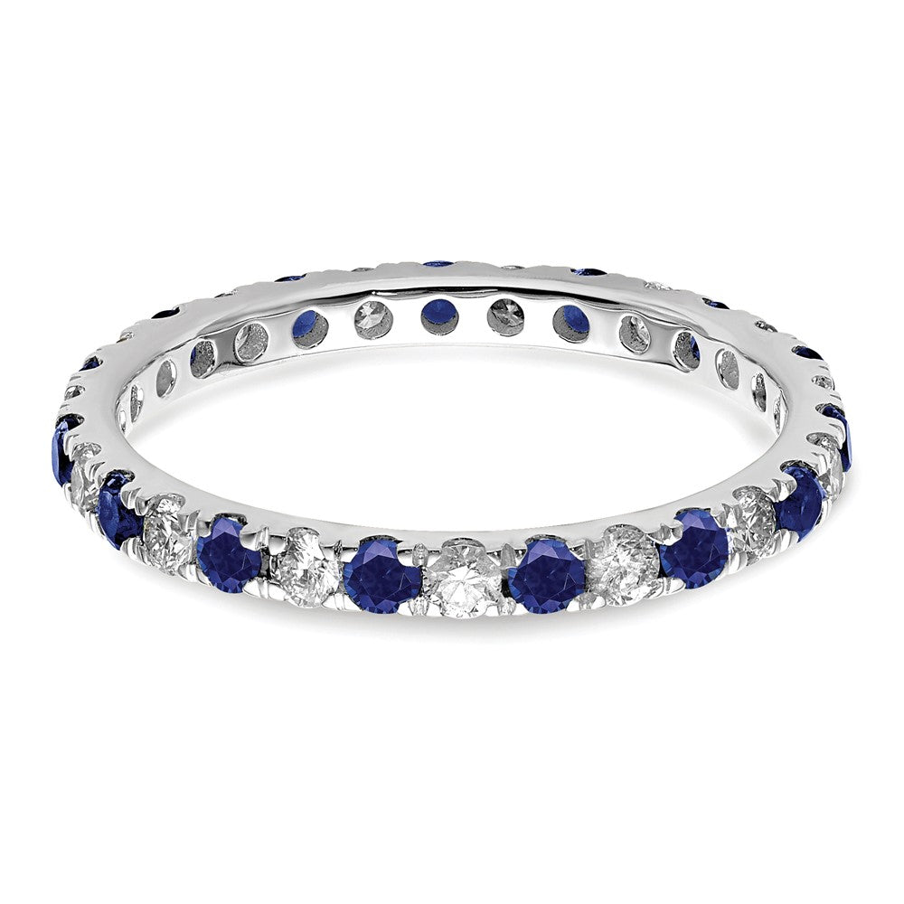 14K Weißgold Memoire-Ring mit 0,5 ct. im Labor gezüchteten Diamanten VS/SI+ G+ und im Labor gezüchteten blauen Saphiren