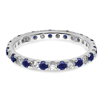 14K Weißgold Memoire-Ring mit 0,5 ct. im Labor gezüchteten Diamanten VS/SI+ G+ und im Labor gezüchteten blauen Saphiren