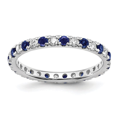 14K Weißgold Memoire-Ring mit 0,5 ct. im Labor gezüchteten Diamanten VS/SI+ G+ und im Labor gezüchtetem Blausaphir