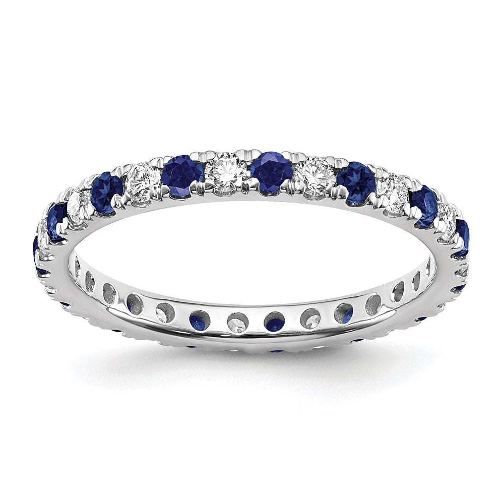 14K Weißgold Memoire-Ring mit 0,5 ct. im Labor gezüchteten Diamanten VS/SI+ G+ und im Labor gezüchteten blauen Saphiren