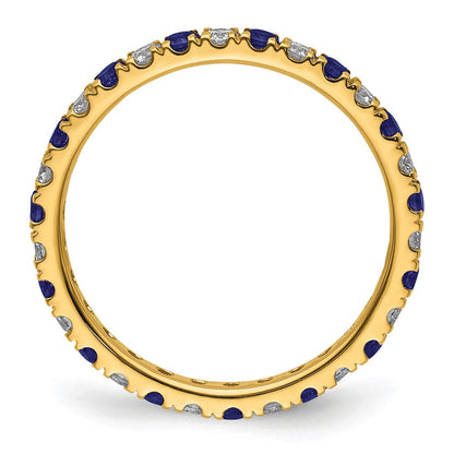 14K Gelbgold Memoire-Ring mit 0,5 ct. im Labor gezüchteten Diamanten VS/SI+ G+ und im Labor gezüchteten blauen Saphiren