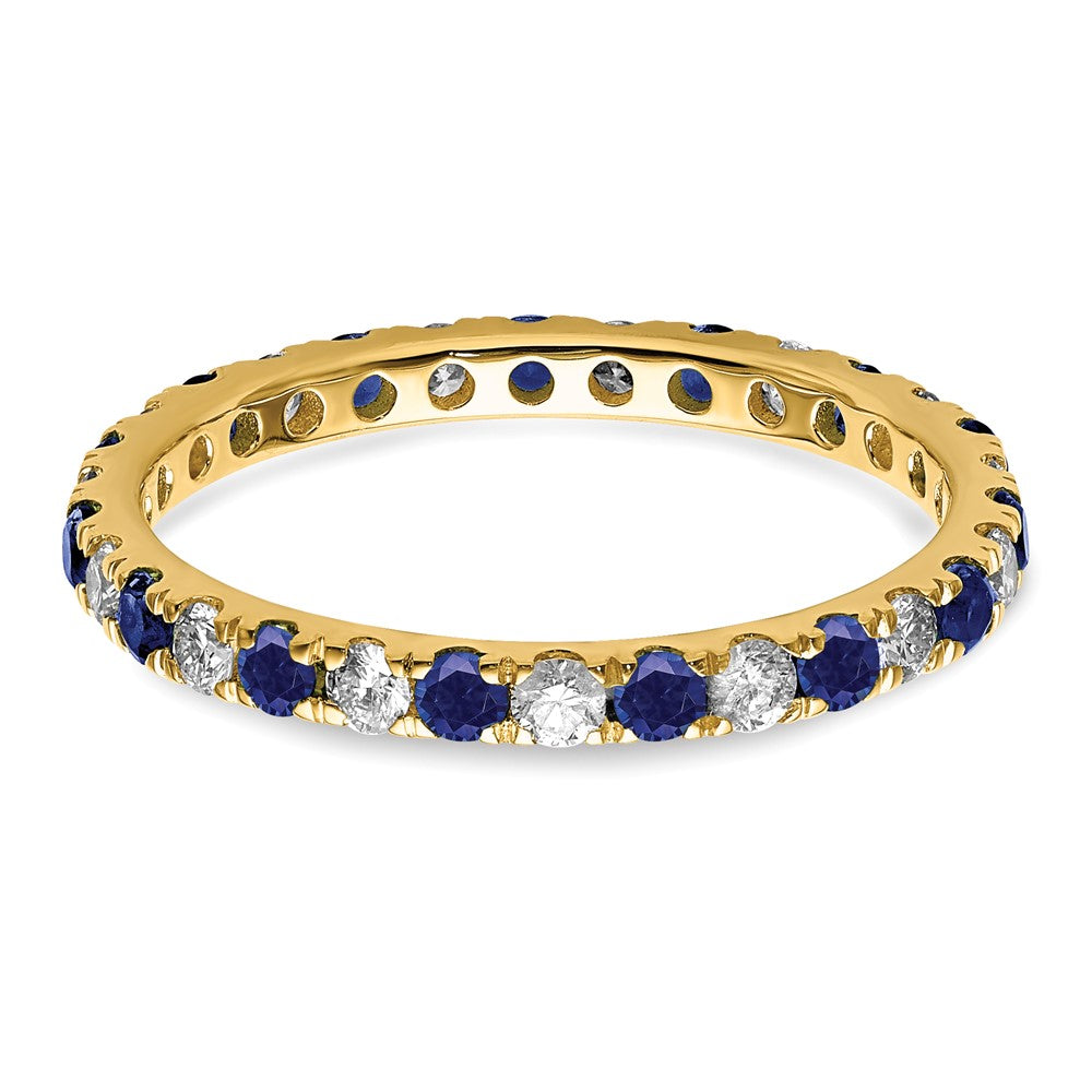14K Gelbgold Memoire-Ring mit 0,5 ct. im Labor gezüchteten Diamanten VS/SI+ G+ und im Labor gezüchteten blauen Saphiren