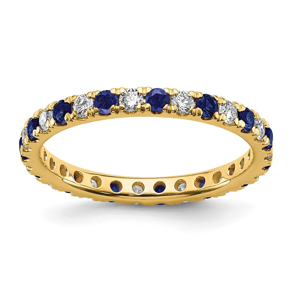 14K Gelbgold Memoire-Ring mit 0,5 ct. Labordiamant VS/SI+ G+ und blauem Laborsaphir