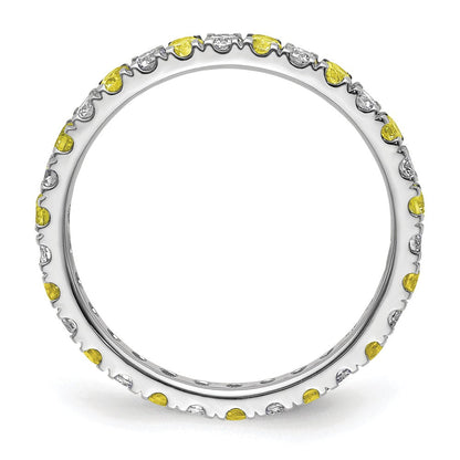14K Weißgold Memoire-Ring mit 0,5 ct. laborgezüchteten Diamanten VS/SI+ G+ und laborgezüchteten gelben Saphiren