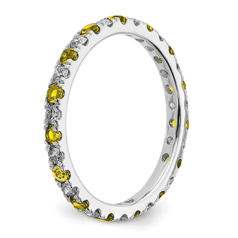 14K Weißgold Memoire-Ring mit 0,5 ct. laborgezüchteten Diamanten VS/SI+ G+ und laborgezüchteten gelben Saphiren