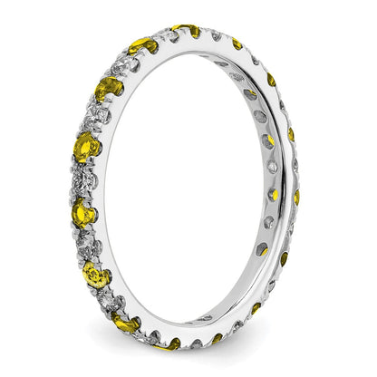 14K Weißgold Memoire-Ring mit 0,5 ct. laborgezüchteten Diamanten VS/SI+ G+ und laborgezüchteten gelben Saphiren