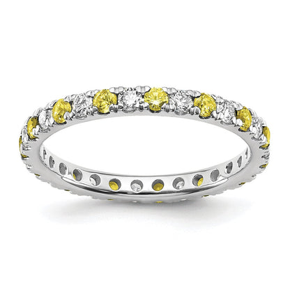 14K Weißgold Memoire-Ring mit 0,5 ct. laborgezüchteten Diamanten VS/SI+ G+ und laborgezüchteten gelben Saphiren