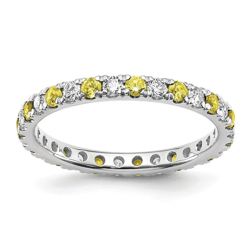 14K Weißgold Memoire-Ring mit 0,5 ct. im Labor gezüchteten Diamanten VS/SI+ G+ und im Labor gezüchteten gelben Saphiren