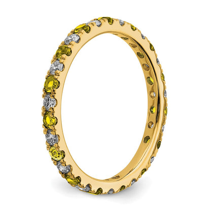 14K Gelbgold Memoire-Ring mit 0,375 ct. im Labor gezüchteten Diamanten VS/SI+ G+ und im Labor gezüchteten Saphiren