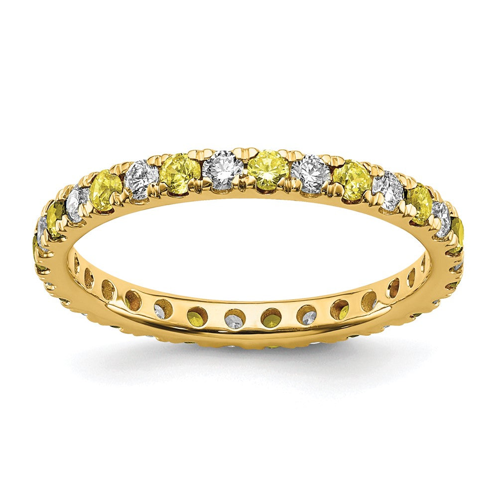14K Gelbgold Memoire Ring mit 0,5 ct. Labor gezüchtetem Diamanten VS/SI+ G+ und labor gezüchtetem Saphir