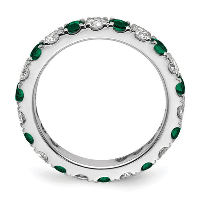 14K Weißgold Memoire-Ring mit 1,2 ct. im Labor gezüchteten Diamanten VS/SI+ G+ und im Labor gezüchteten Smaragden