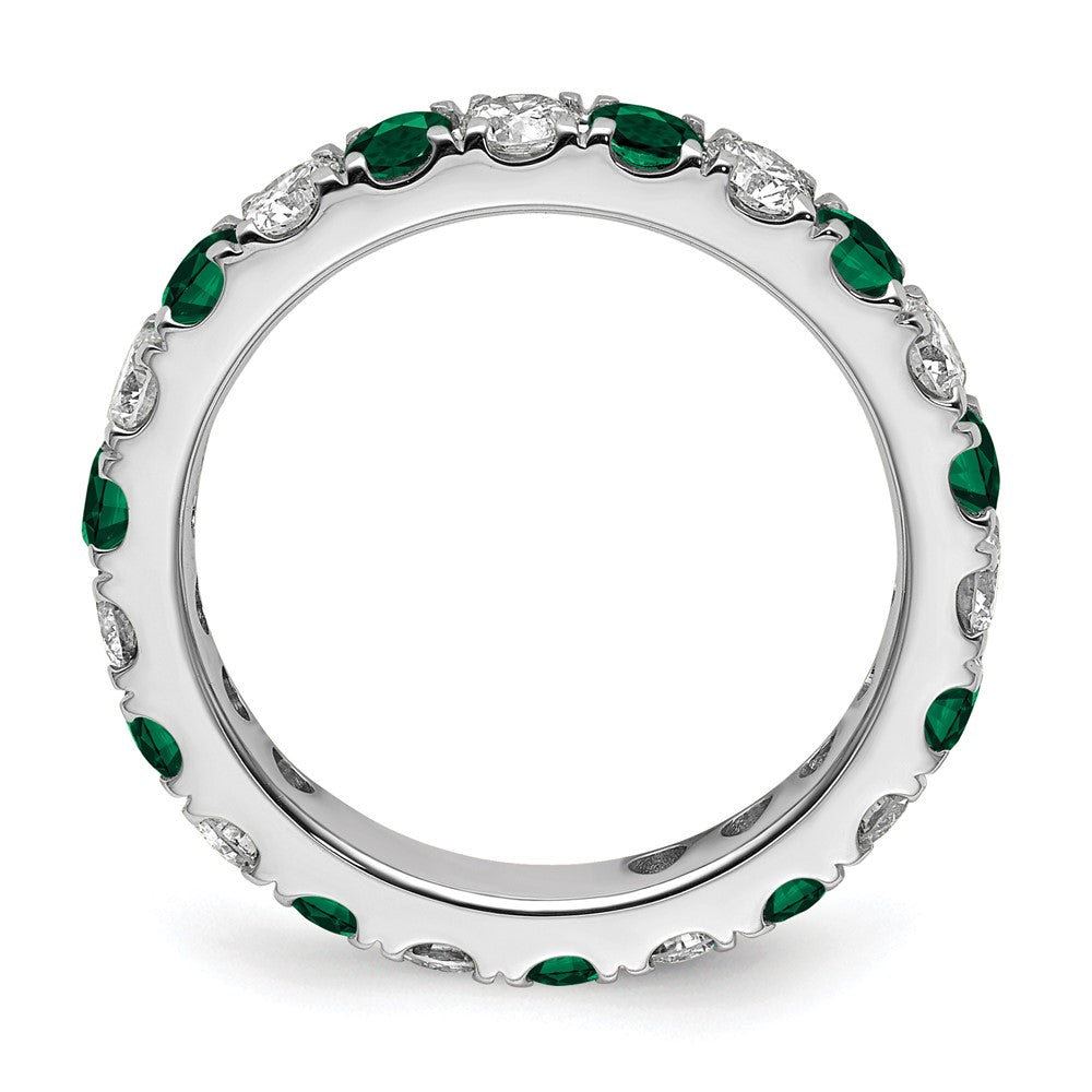 14K Weißgold Memoire-Ring mit 1 ct. im Labor gezüchteten Diamanten (VS/SI+ G+) und im Labor erzeugten Smaragden