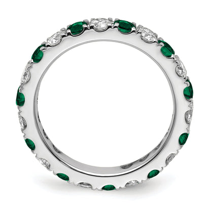 14K Weißgold Memoire-Ring mit 1 ct. Labor-gezüchteten Diamanten VS/SI+ G+ und Labor-gezüchteten Smaragden