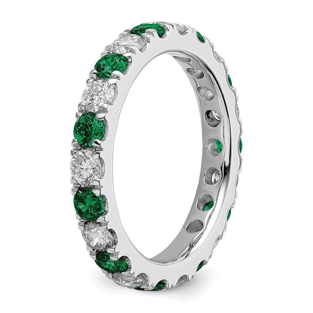14K Weißgold Memoire-Ring mit 1 ct. im Labor gezüchteten Diamanten (VS/SI+ G+) und im Labor erzeugten Smaragden