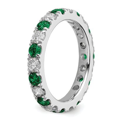 14K Weißgold Memoire-Ring mit 1 ct. Labor-gezüchteten Diamanten VS/SI+ G+ und Labor-gezüchteten Smaragden