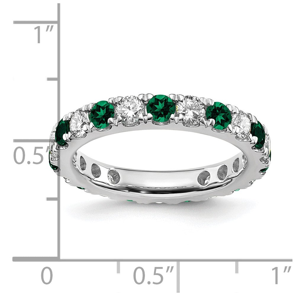 14K Weißgold Memoire-Ring mit 1,2 ct. im Labor gezüchteten Diamanten VS/SI+ G+ und im Labor gezüchteten Smaragden