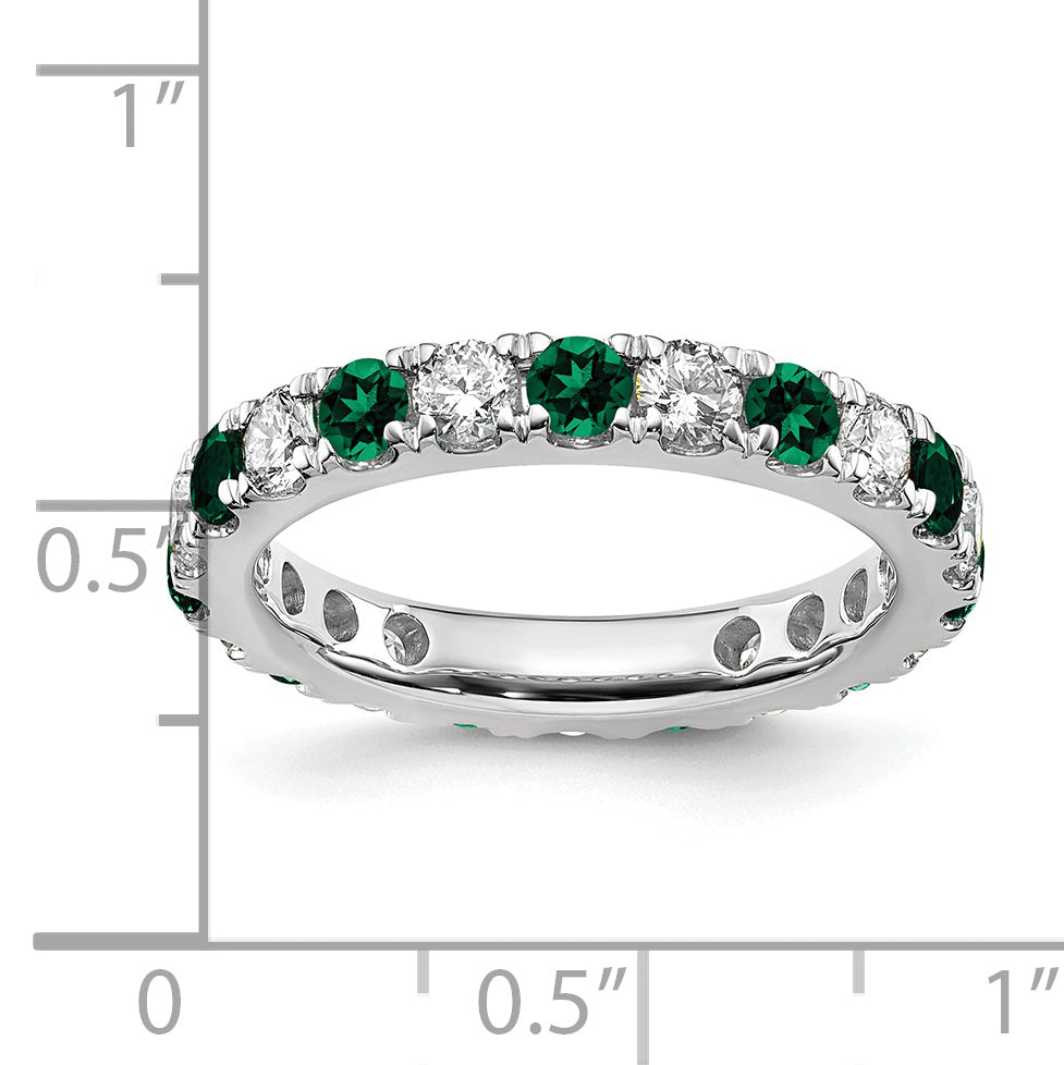 14K Weißgold Memoire-Ring mit 1 ct. Labor-gezüchteten Diamanten VS/SI+ G+ und Labor-gezüchteten Smaragden