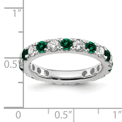 14K Weißgold Memoire-Ring mit 1 ct. Labor-gezüchteten Diamanten VS/SI+ G+ und Labor-gezüchteten Smaragden